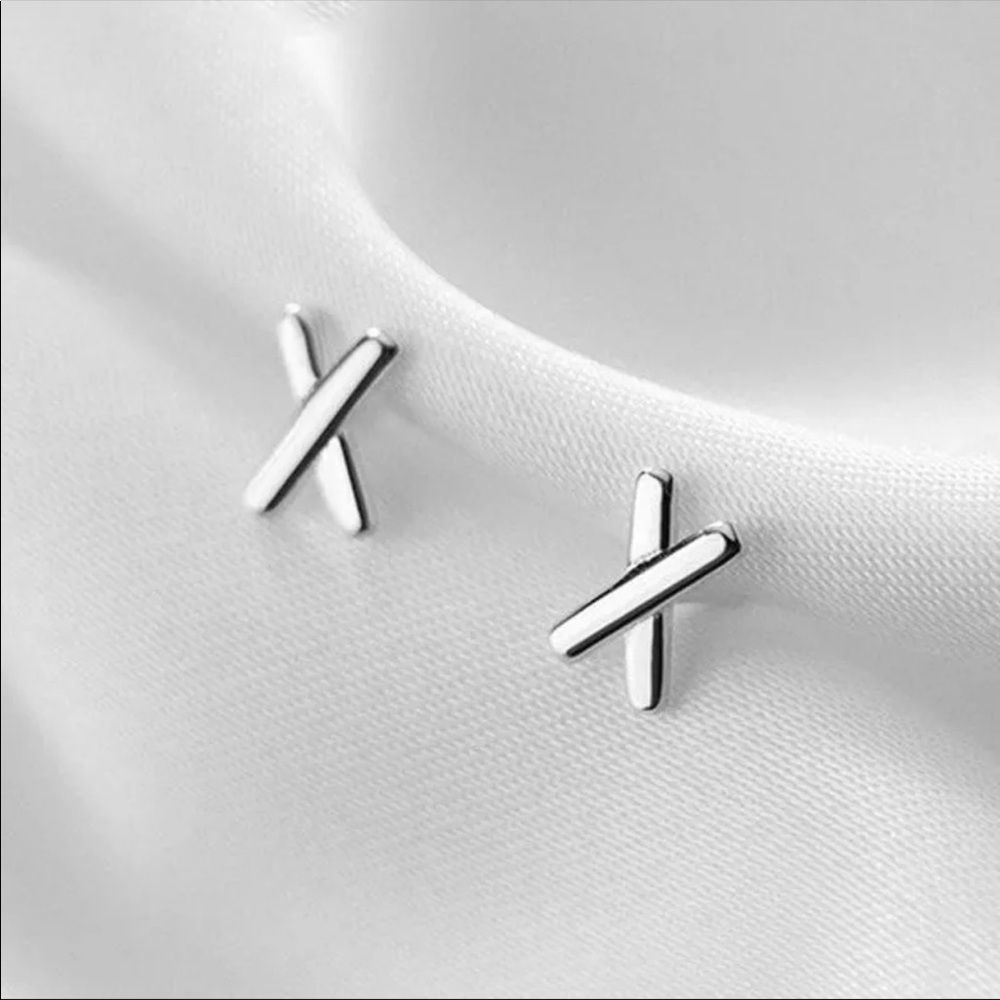 Silver X stud earrings